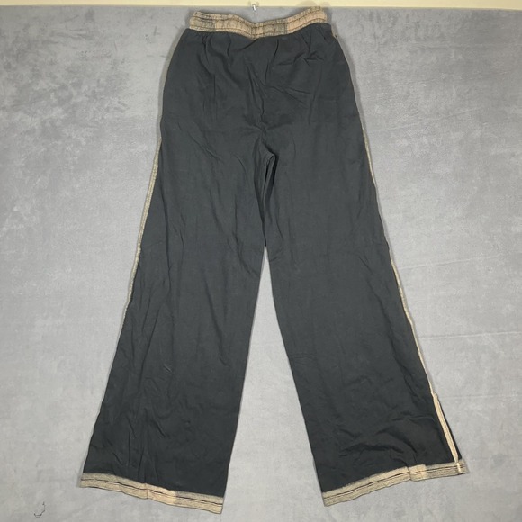 Pull&Bear Wide Leg Pants Women's XS Black Tan Contrast Trim Cotton NWT - Picture 2 of 10